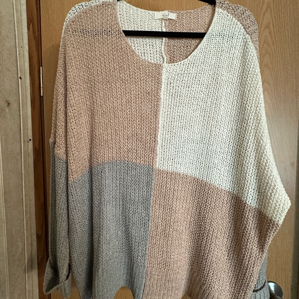 Easel Colorblock Knit Sweater in Cream, Tan, and Gray